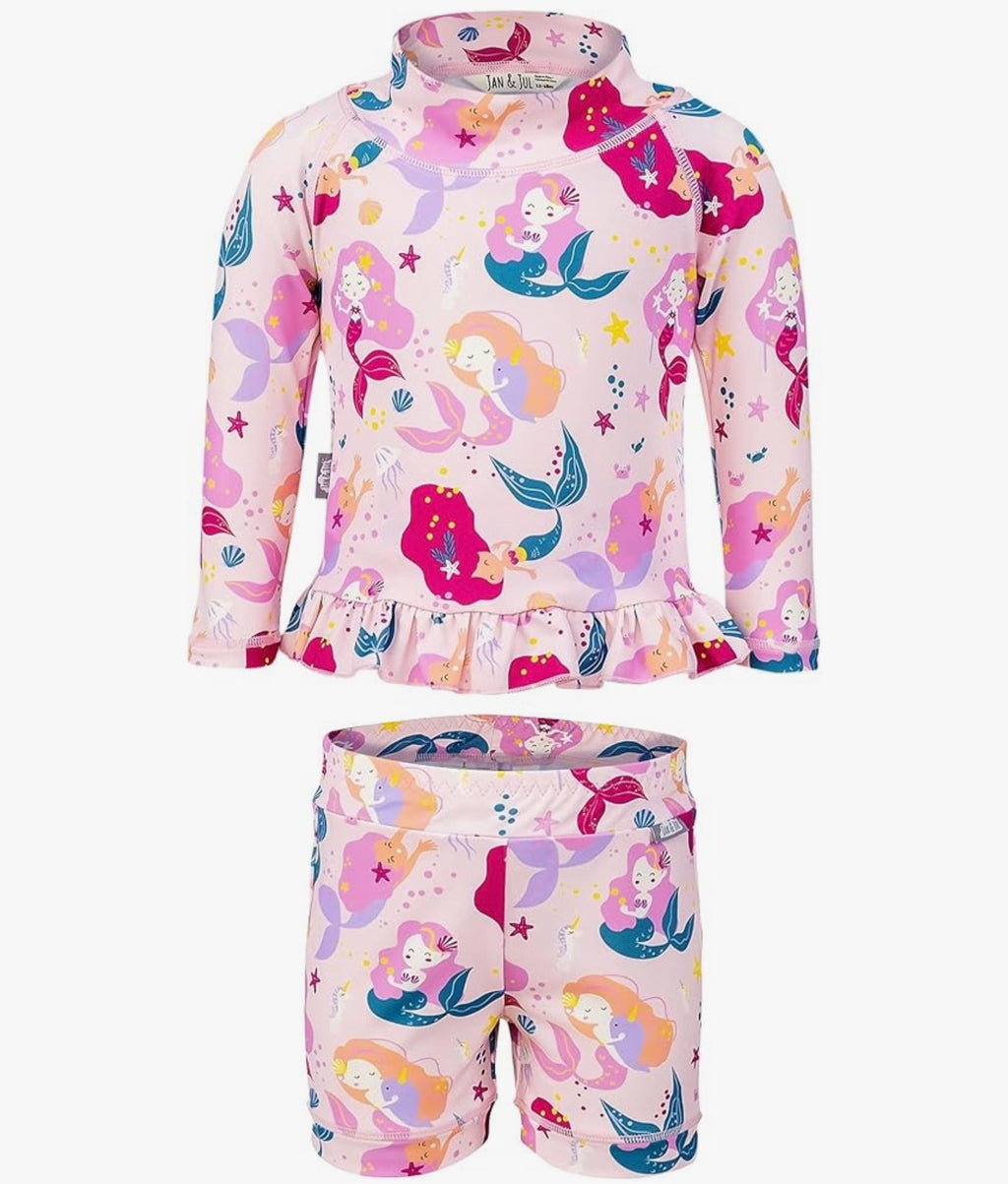 Jan & Jul UV Rashguard Set | Pink Mermaid
