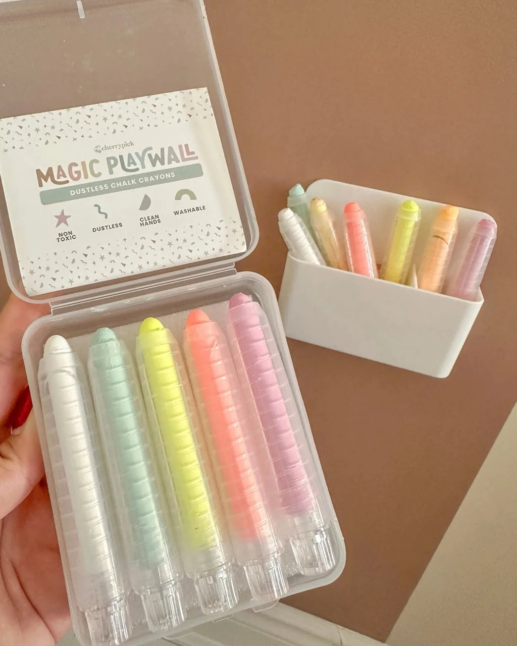 Dustless Chalk Crayons + Magnetic Holder Bundle for Magic Playwall