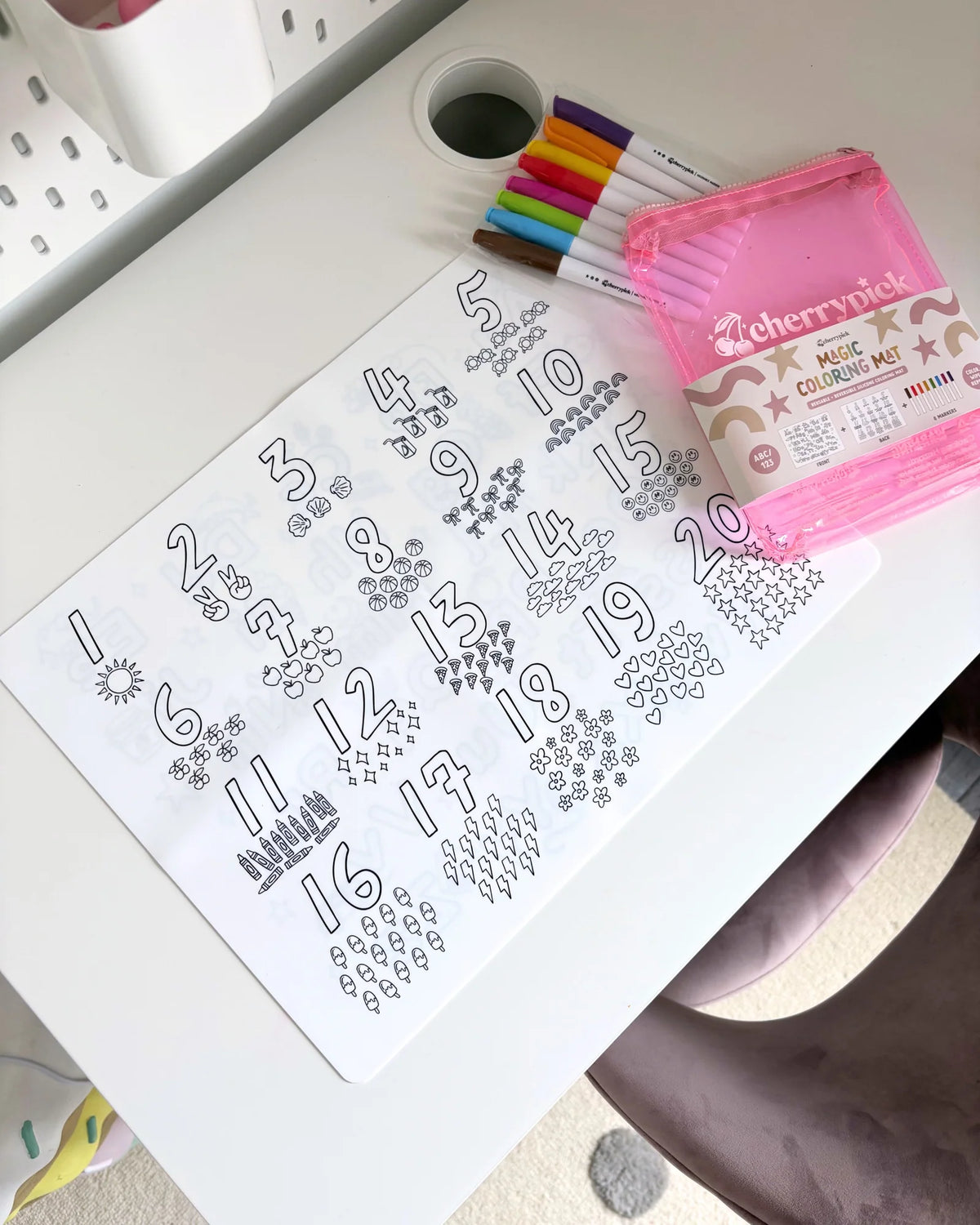 Magic Coloring Mat - Silicone Washable & Reversible Coloring Placemat and Markers Set